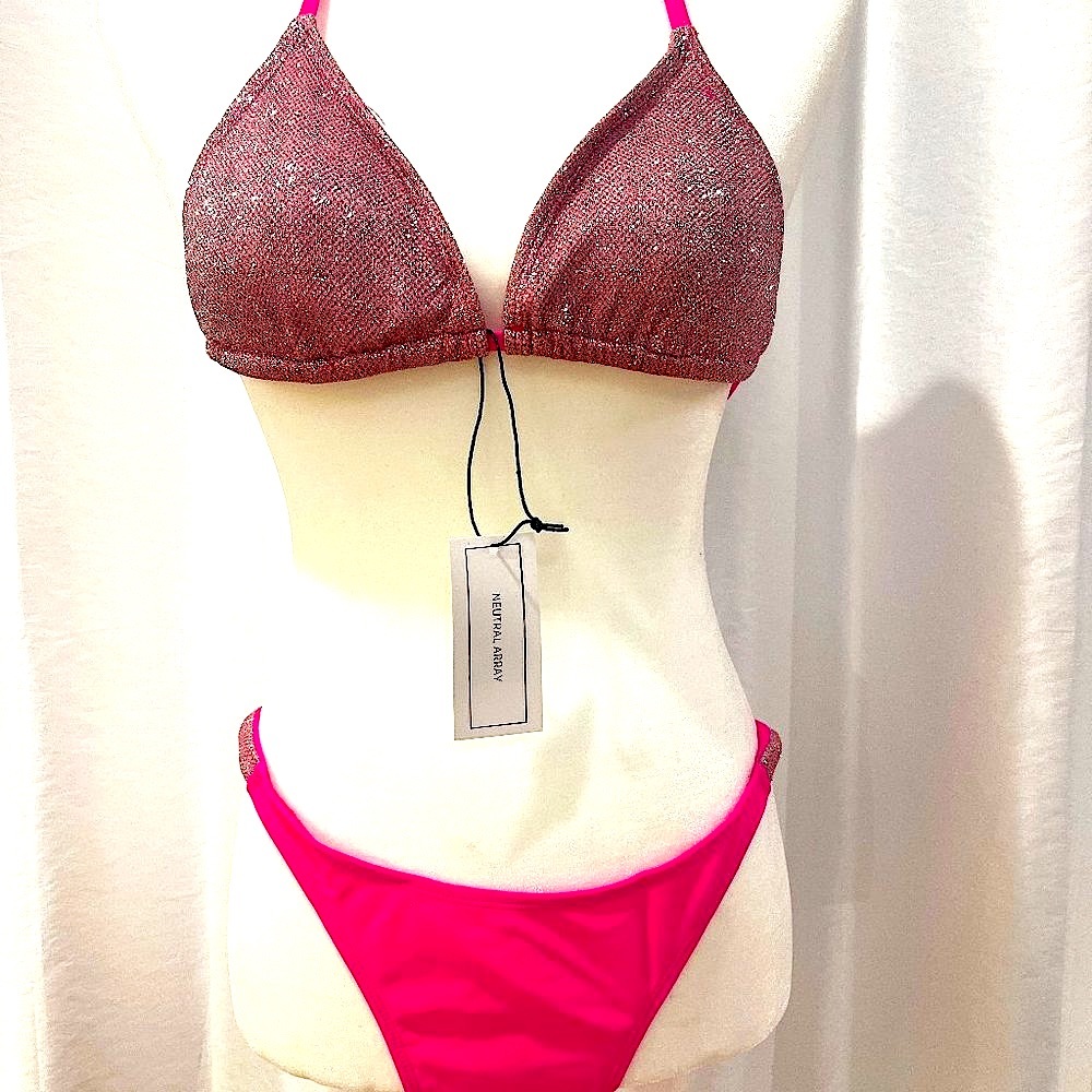 Brand New - "Neutral Array" Bright Pink Glitter Bikini - Size Small